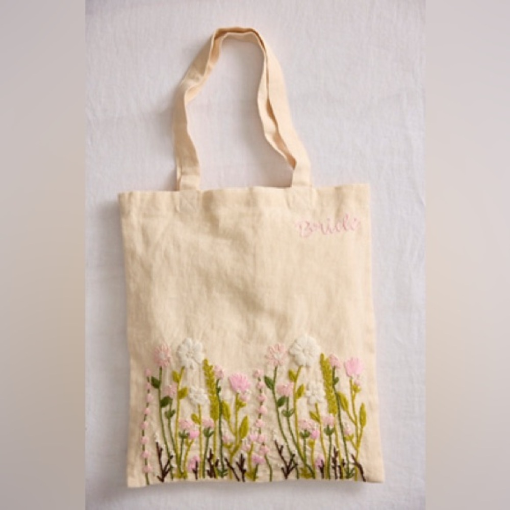 Anthropologie Terrain Embroidered Vines Linen Tote bride
